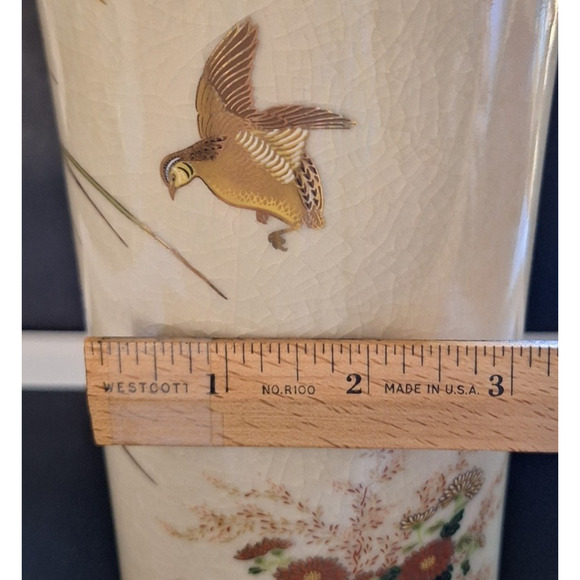 Vintage Otagiri Japan Vase Porcelain Flowers Quail Gold Gilt 11" - Picture 8 of 9